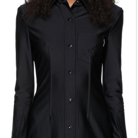 NEW ALEXANDER WANG SHINY BLACK NYLON LONG SLEEVE BUTTON UP MIDI DRESS - Picture 8 of 9